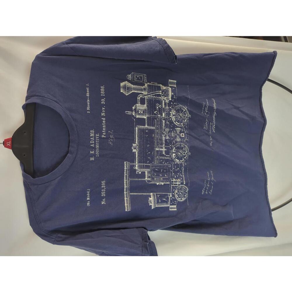 Vintage Style Locomotive Print T-Shirt Size M